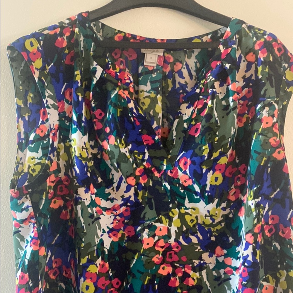 J. Crew Sleeveless Blouse with Artistic Floral Design